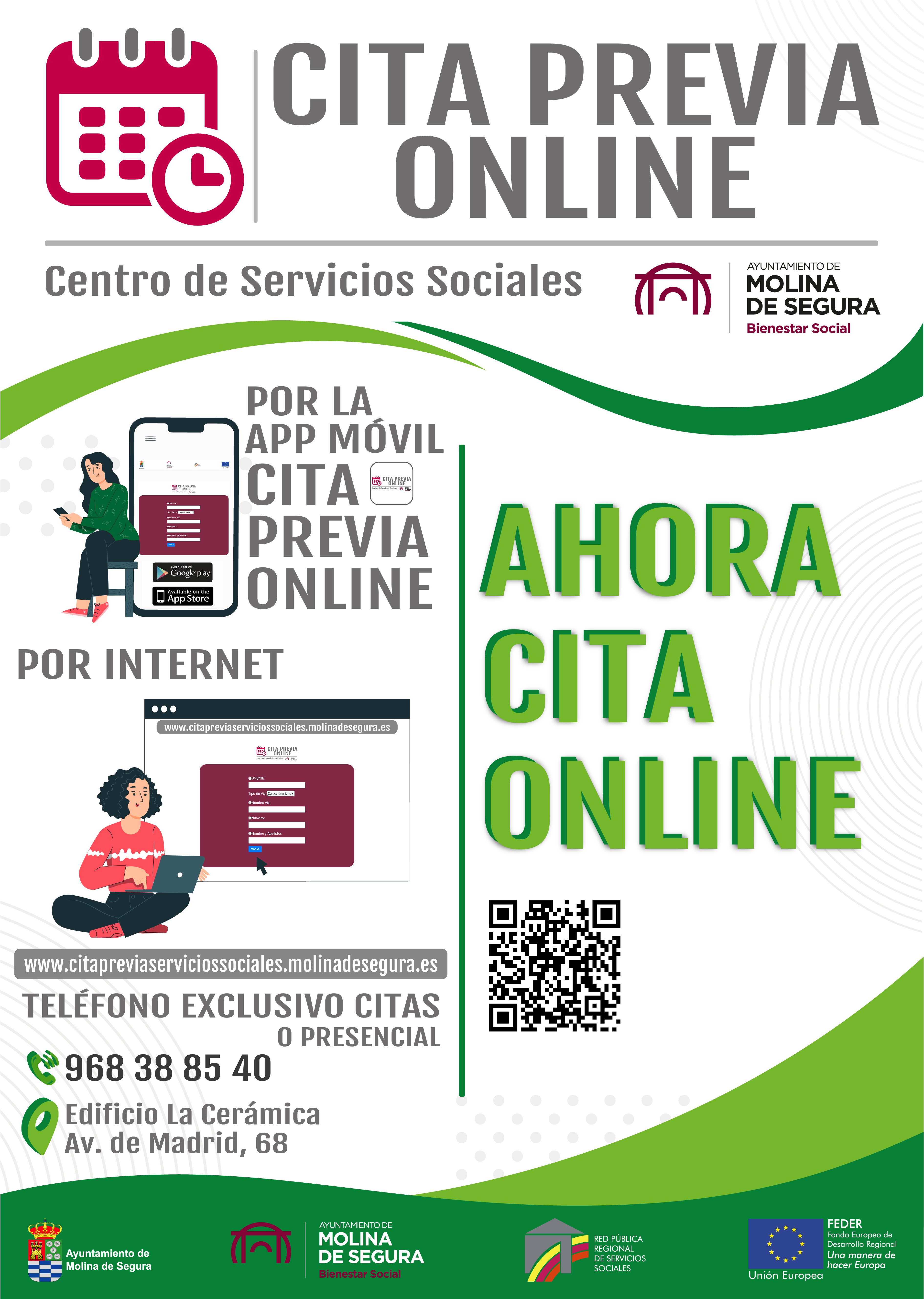 Imagen del Cartel informativo sobre cita previa en los Servicios Sociales de Molina de Segura